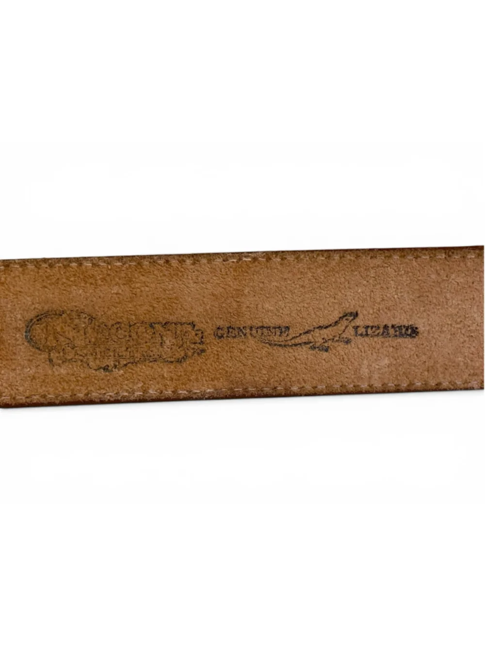 Vintage 80s Nocona Genuine Lizard Leather Belt Brown Gold Buckle Men’s Size 34